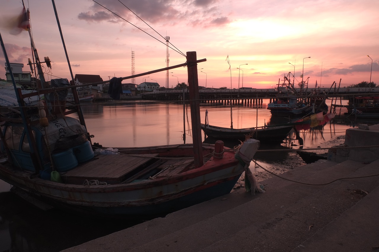 Image - sunset boat sea water sky nature