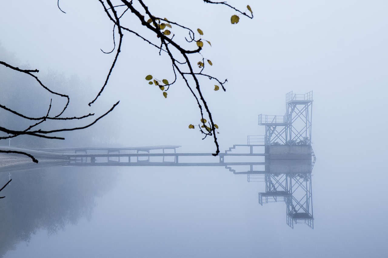 Image - fog autumn beach lake jump stile