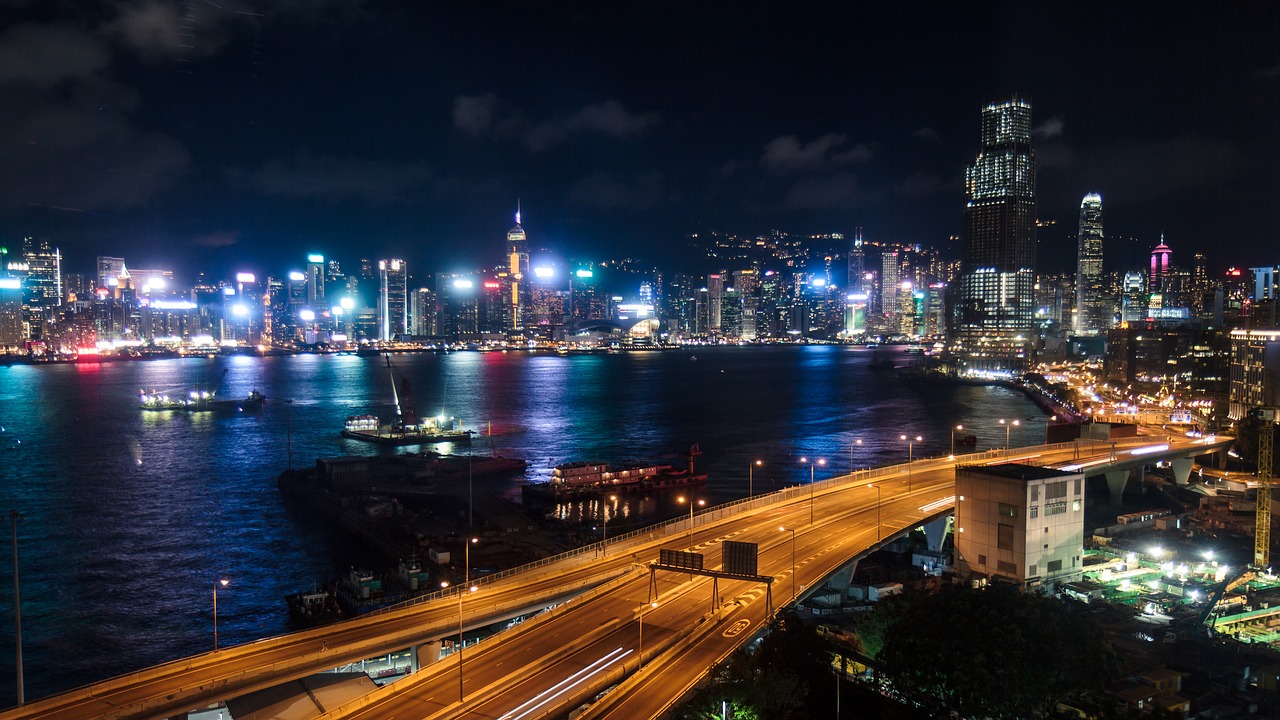 Image - hong kong harbor boats water night