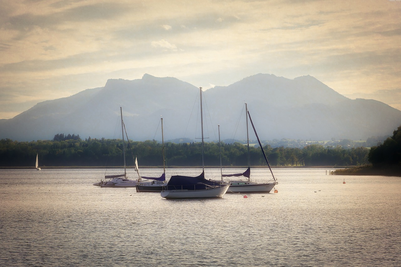 Image - chiemsee sailing boats water lake