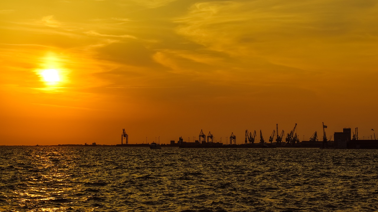 Image - sunset port harbor cranes