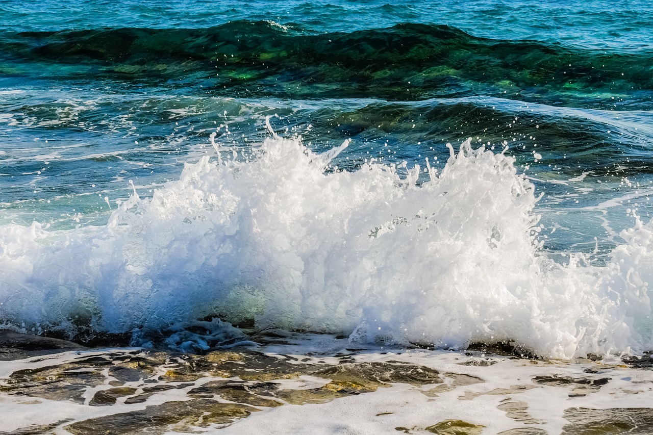 Image - wave sea blue nature drops spray