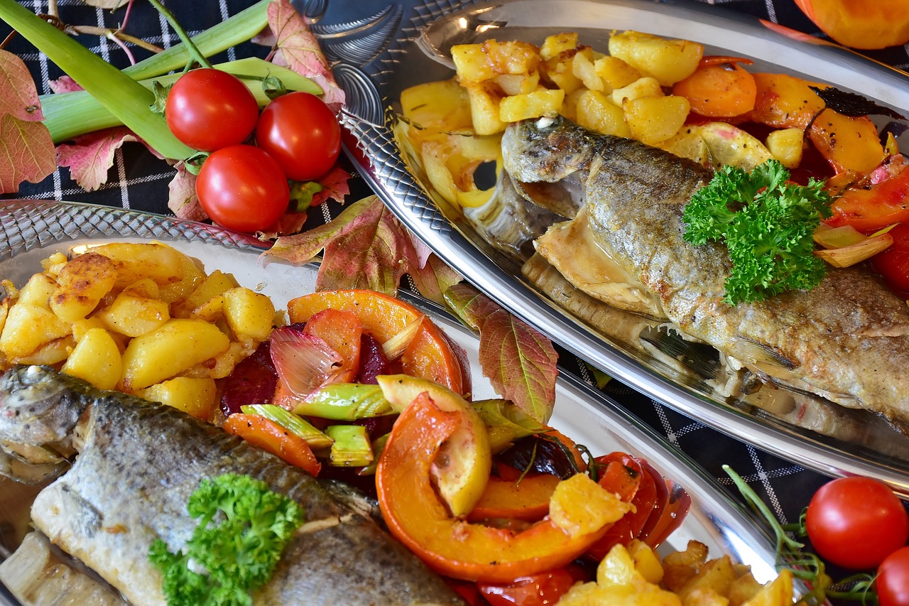 Image - trout fish fried fry vegetables
