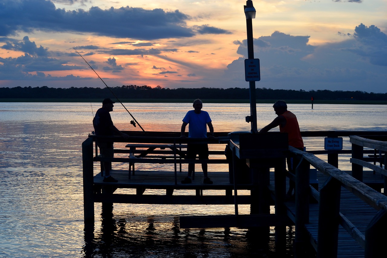 Image - people fishing pier sunset sky