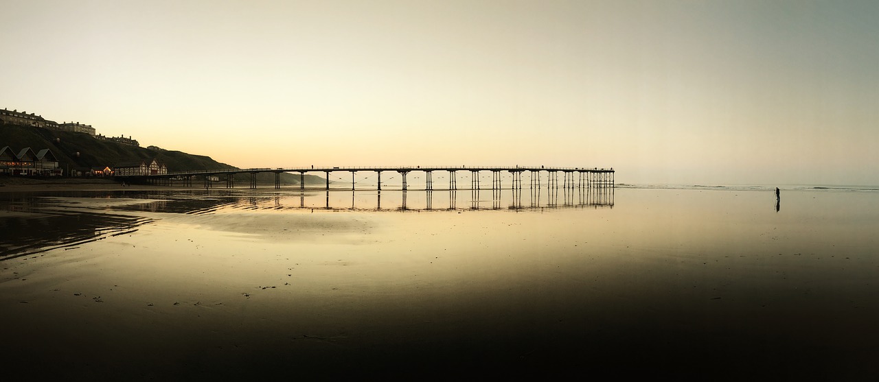 Image - bridge sunset low tide water sea