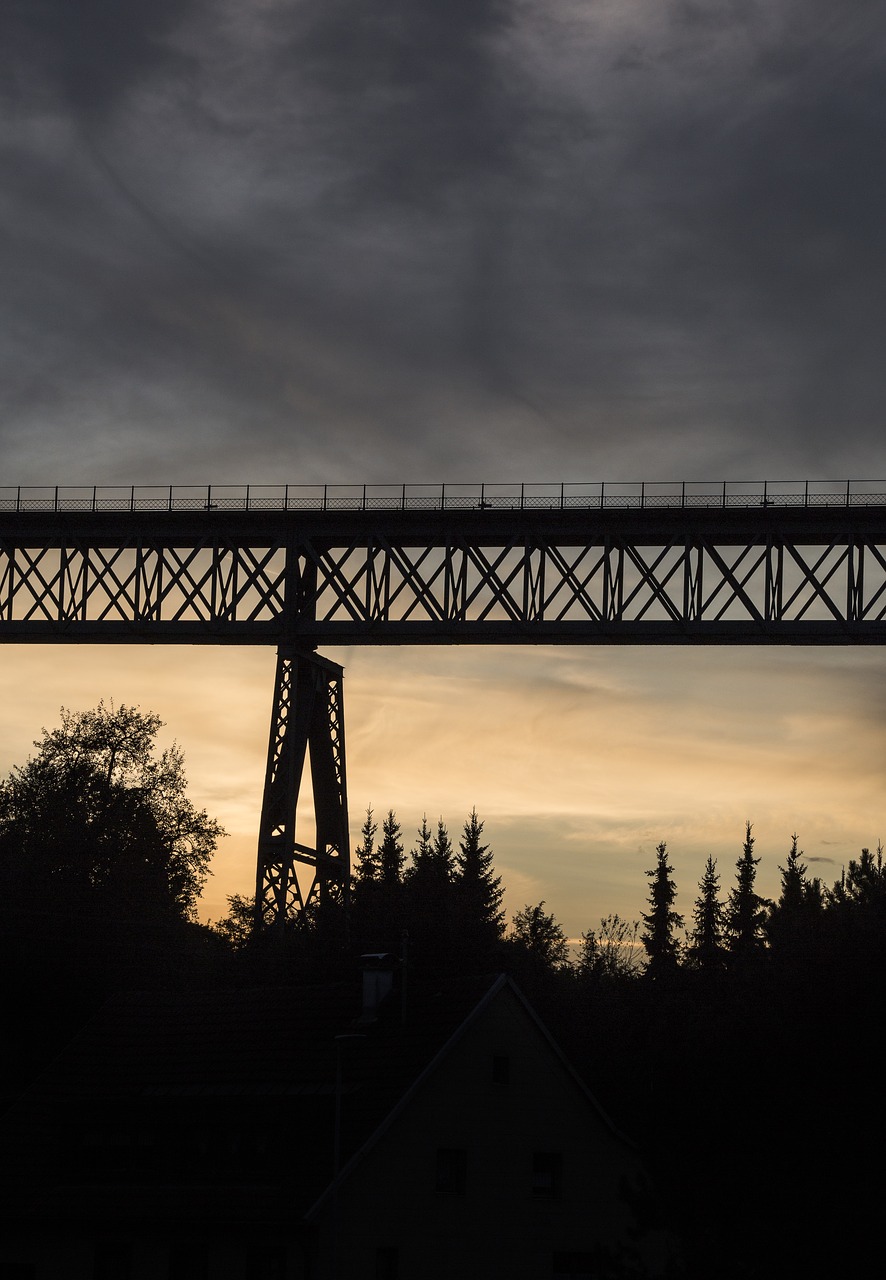 Image - bridge silhouette evening railway