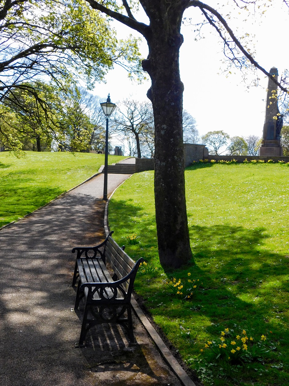 Image - bench park bench wooden bench lamp