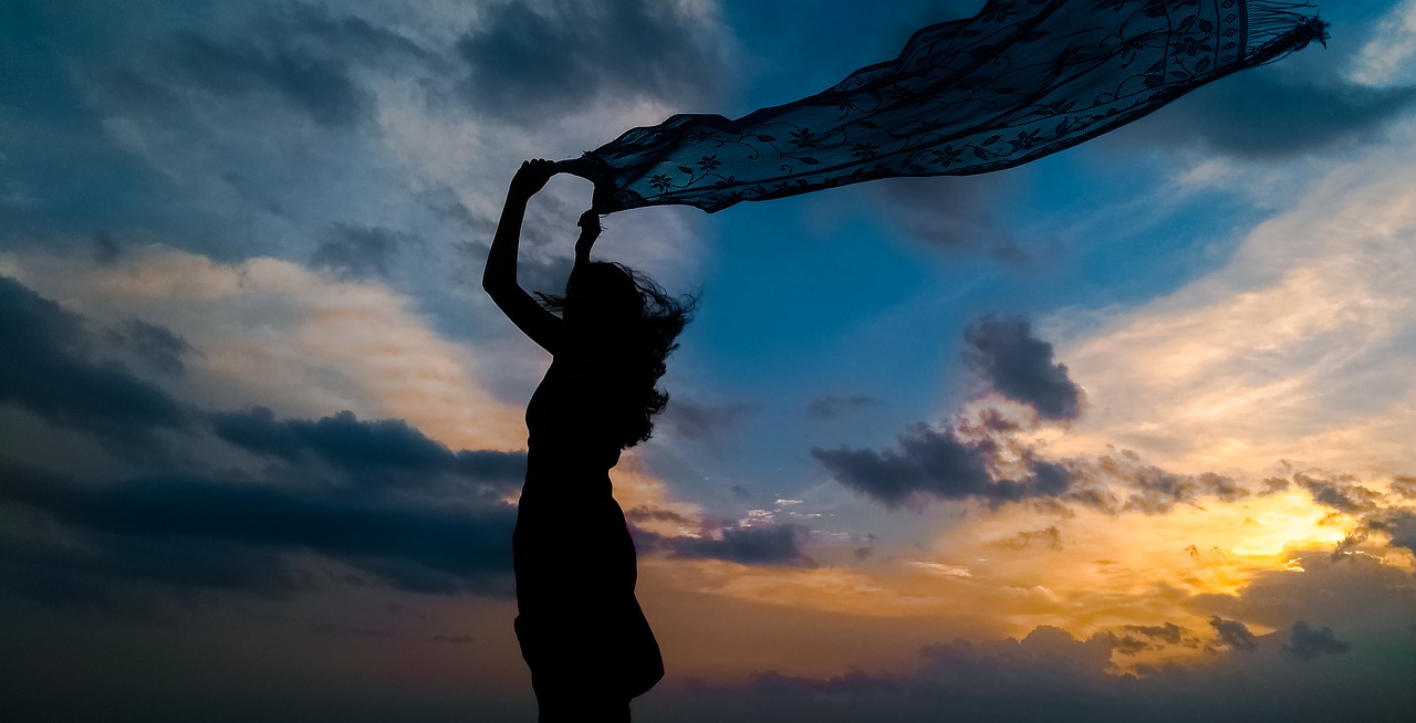 Image - silhouette sunset woman sky