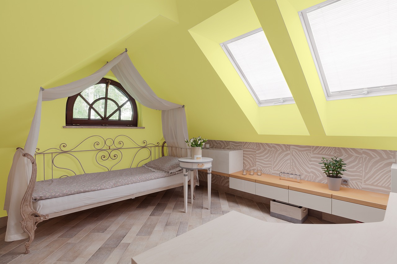 Image - yellow room bed interior design