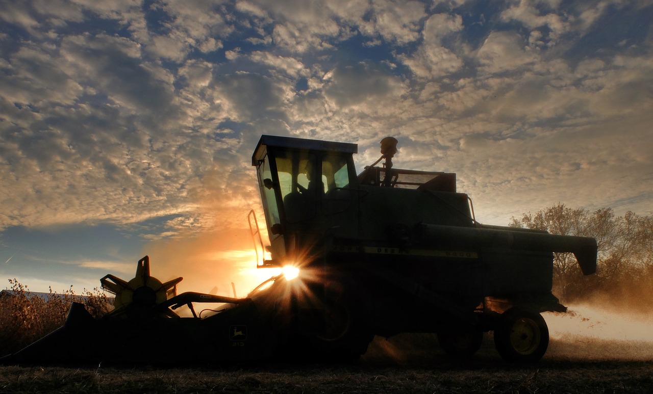 Image - combine soybean harvest sunset