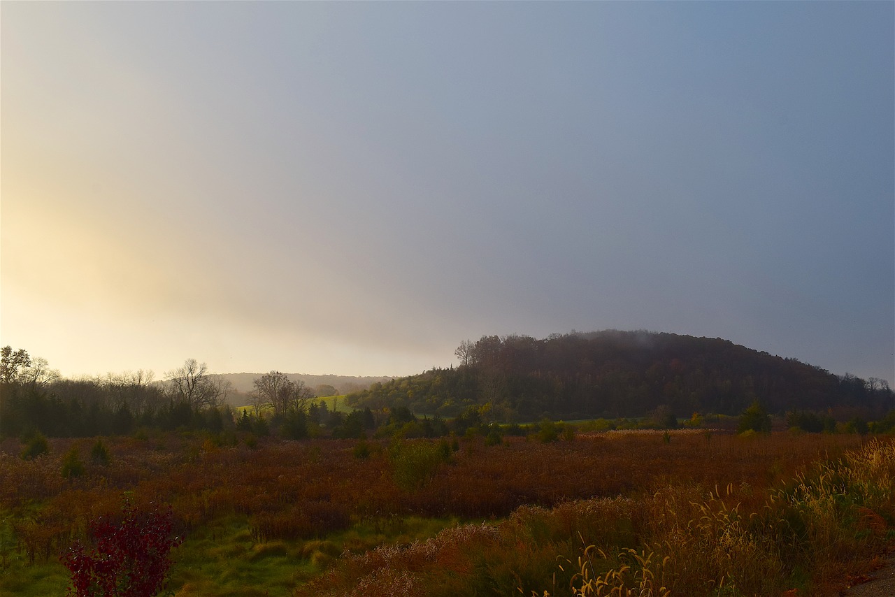 Image - sunrise mountain field mist rural