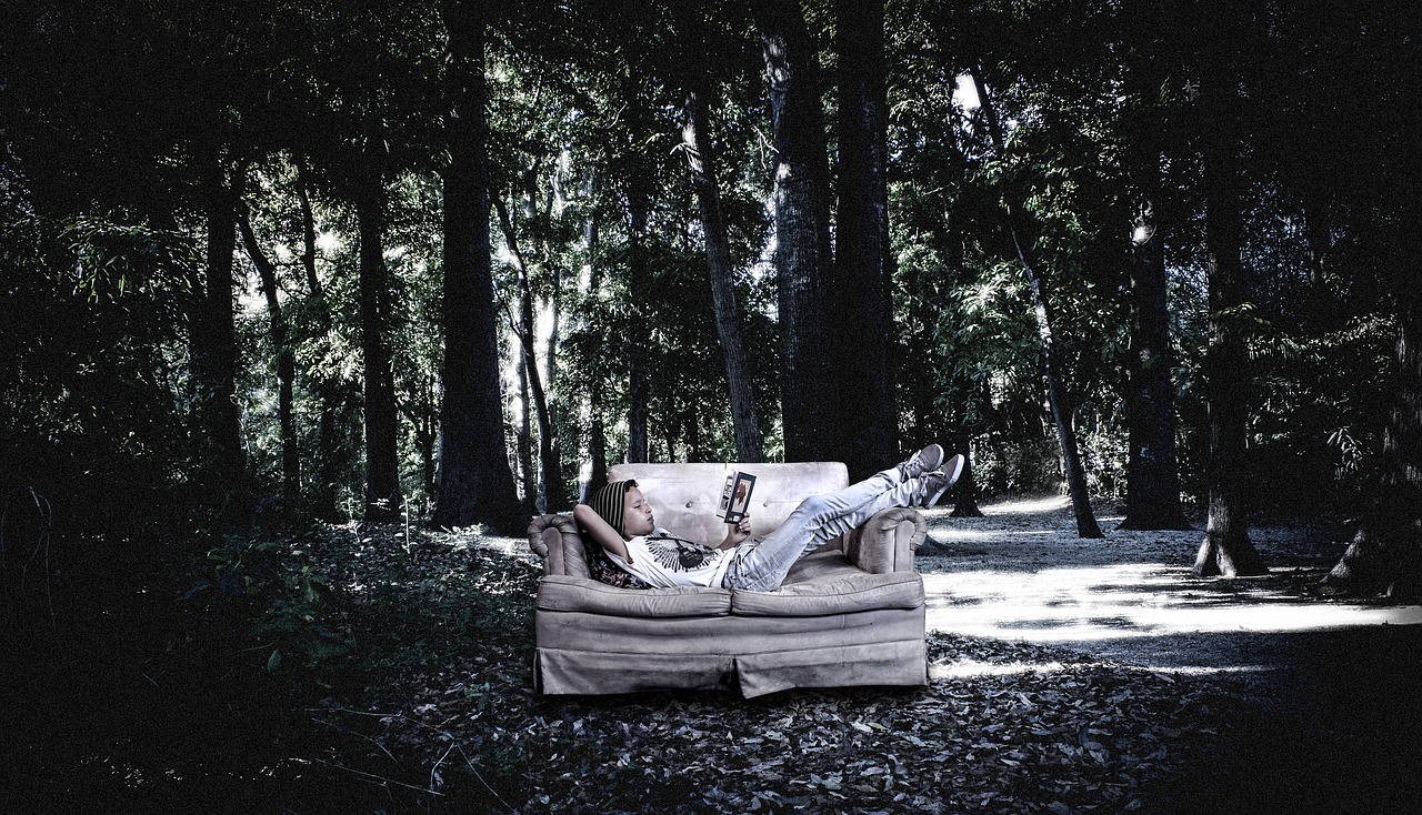 Image - surrealism forest rest reading