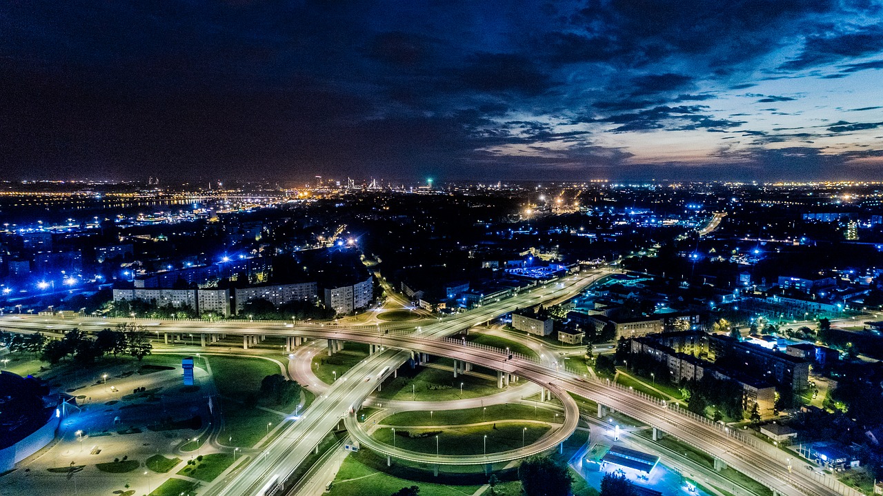 Image - riga aerial view night traffic