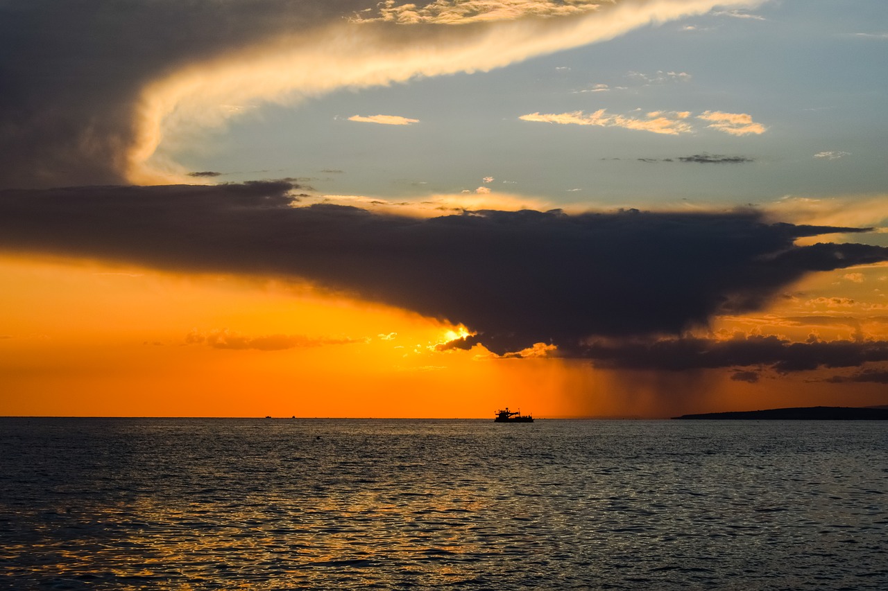 Image - sunset sea sky clouds storm