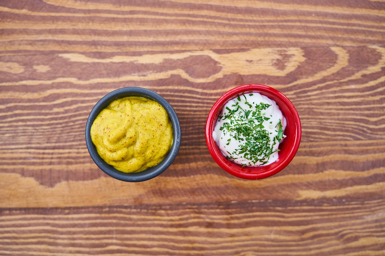 Image - mustard mayonnaise sauce table