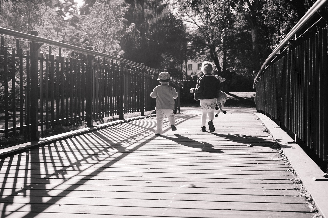 Image - people autumn boy bridge brother