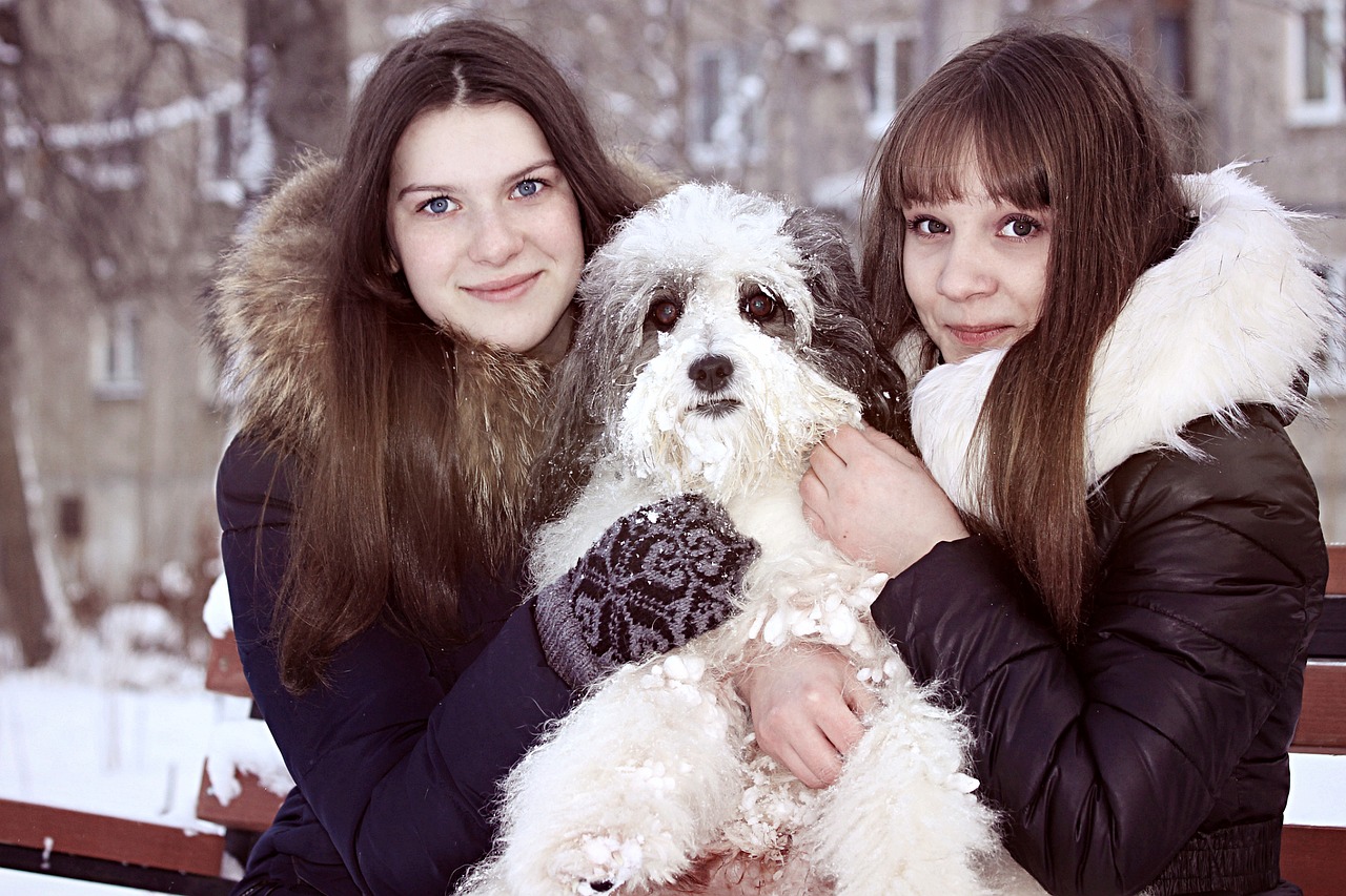 Image - dog white snow girls winter