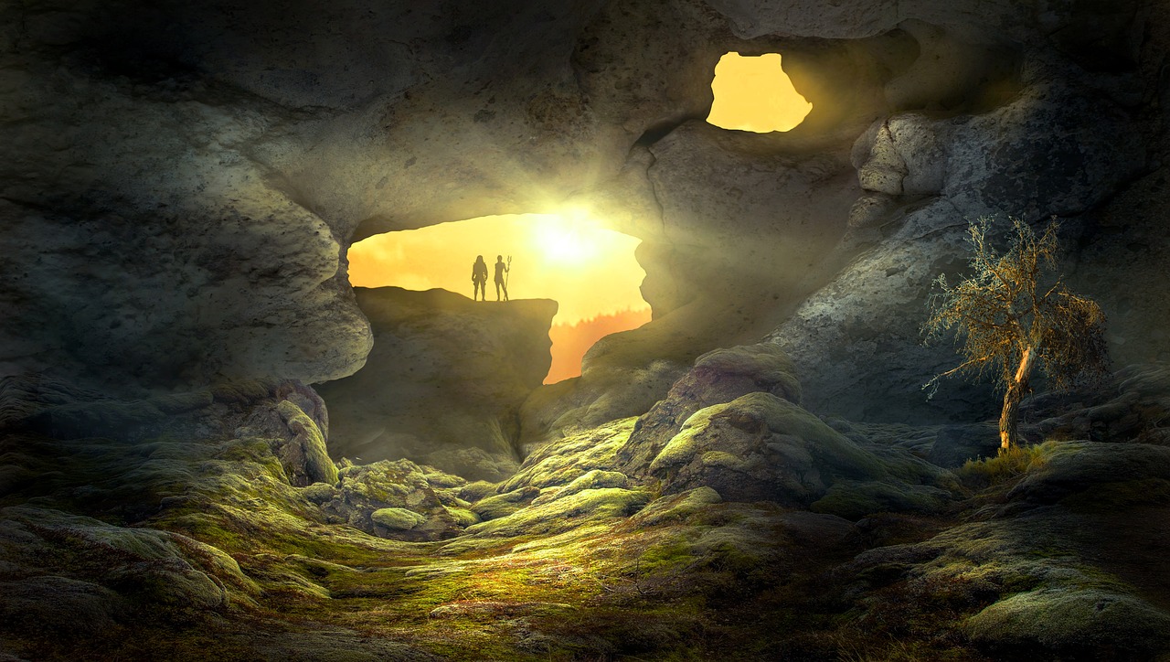 Image - fantasy landscape cave sun light