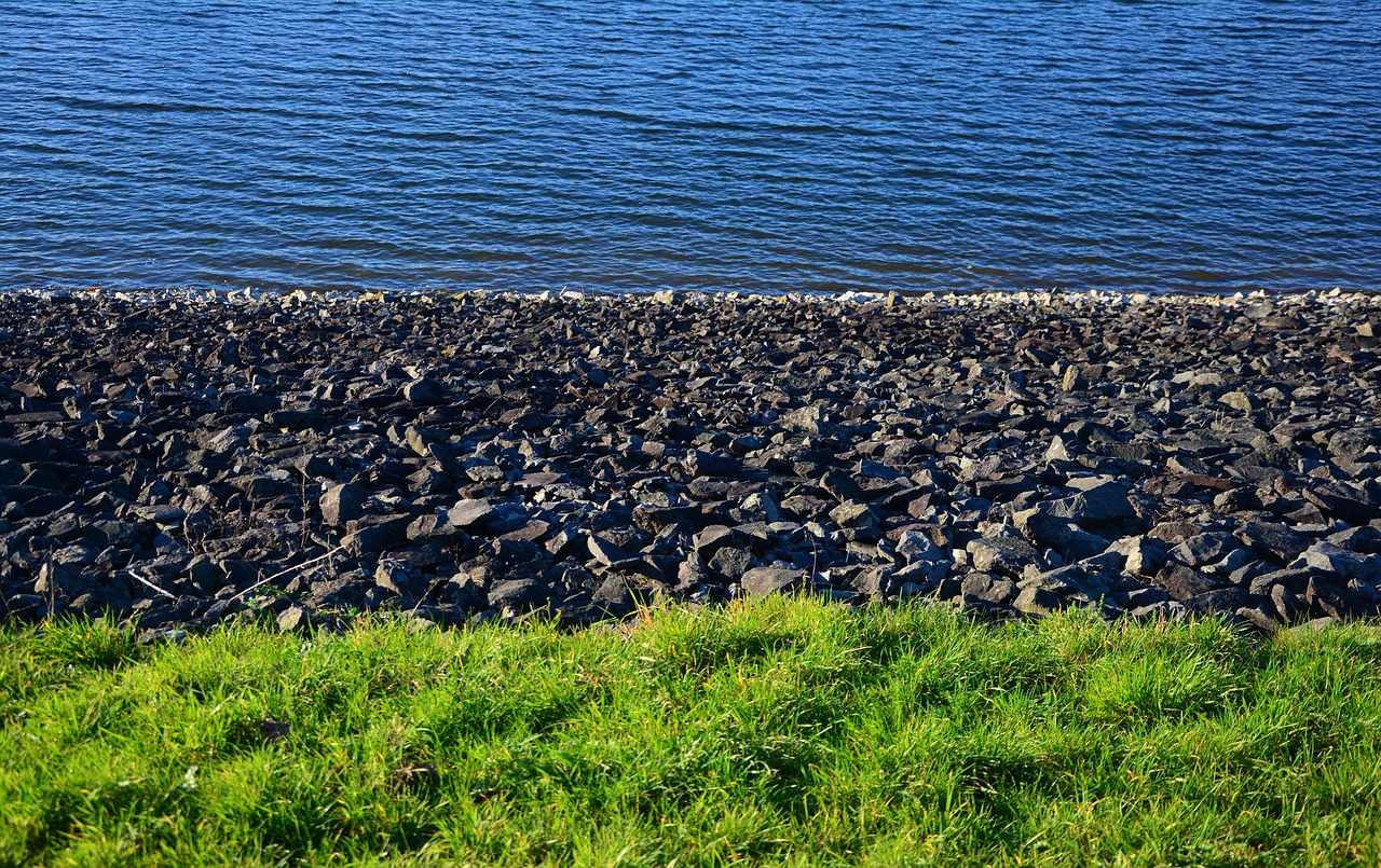 Image - water stones bank grass pattern