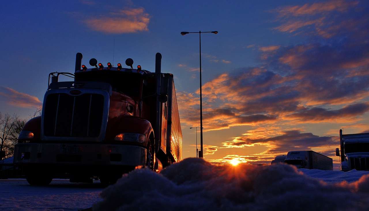 Image - trucker sunrise truck stop sunset