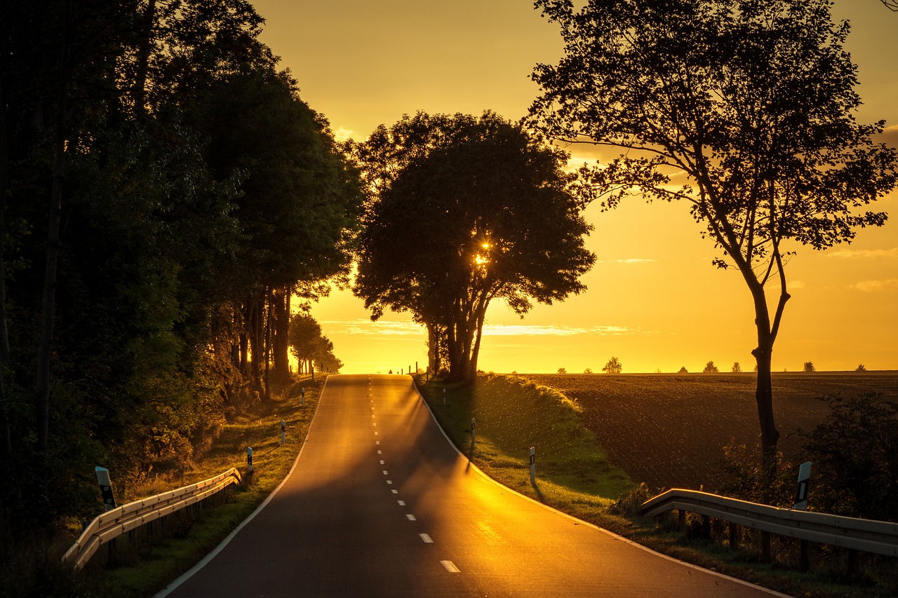 Image - road sunset back light landscape