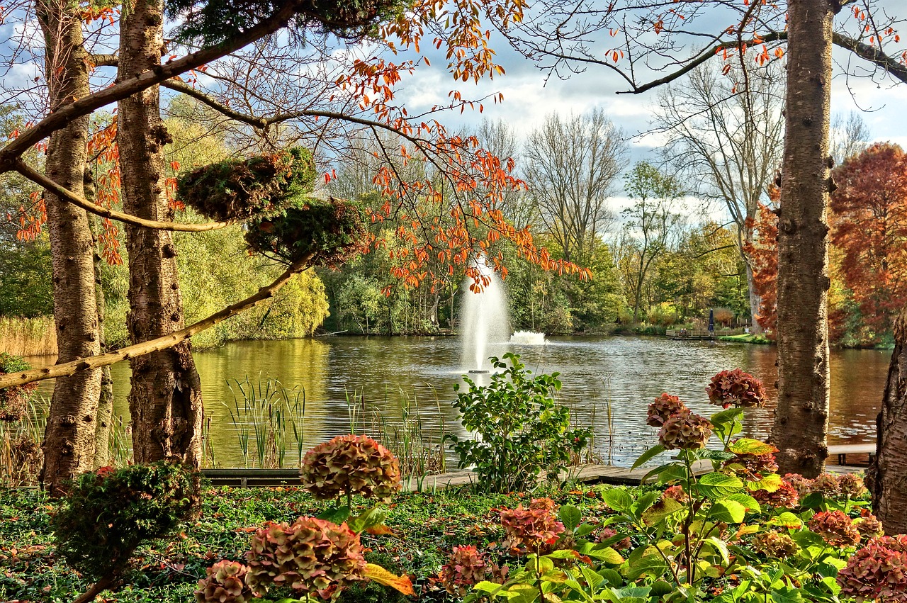 Image - fountain pond park garden style