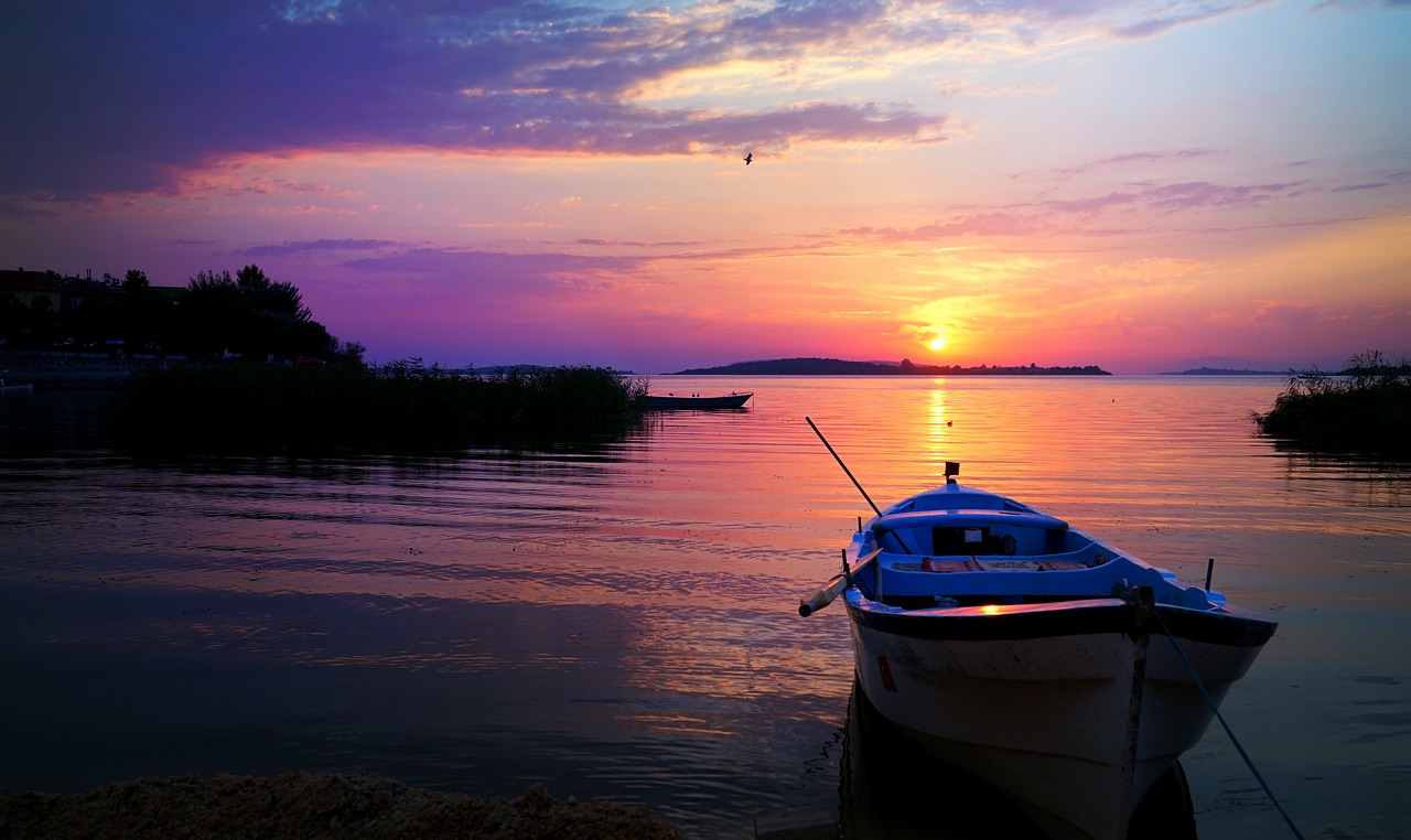 Image - boat water sunset lake pond river