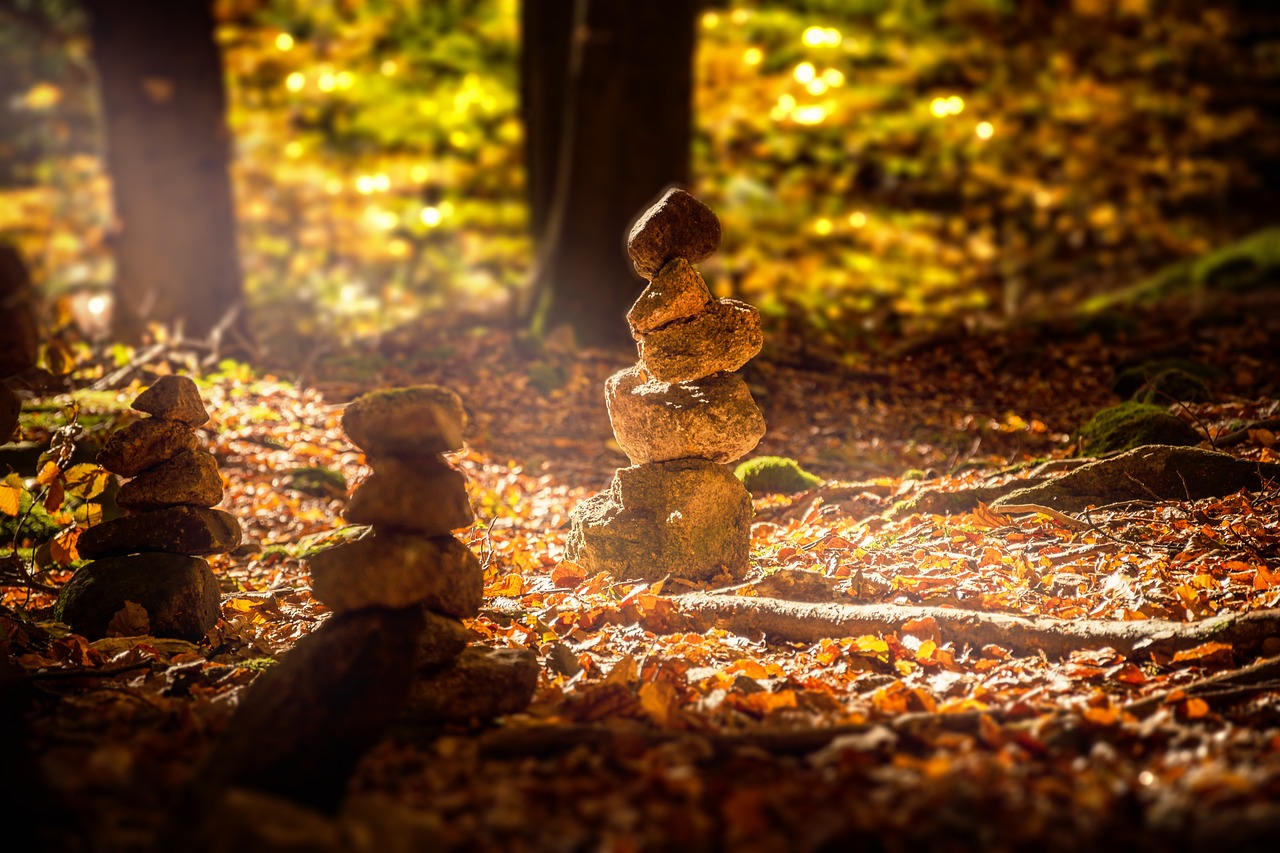 Image - forest cairn sunbeam stone tower