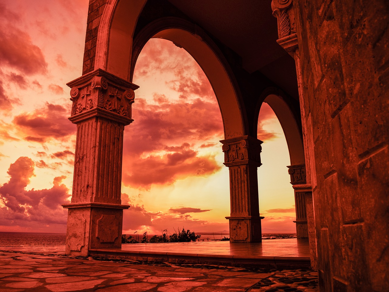 Image - church architecture arches sunset