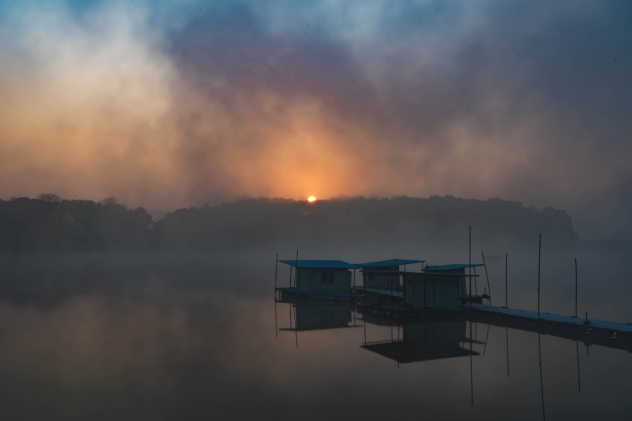 Image - sunrise reservoir landscape autumn