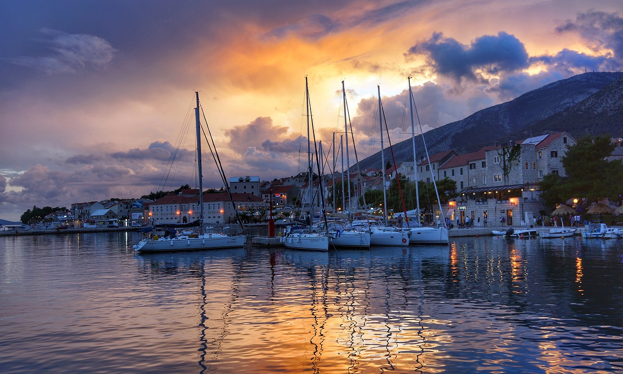 Image - sunset harbour port boats croatia