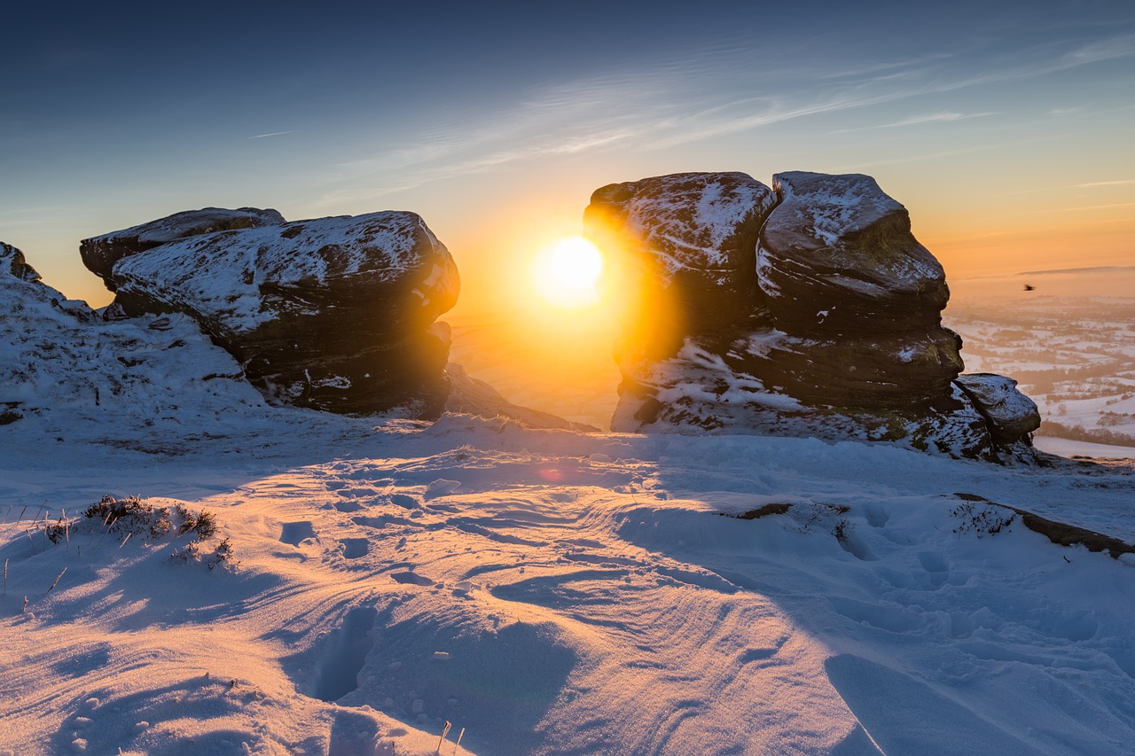 Image - sunset winter snow natural rock