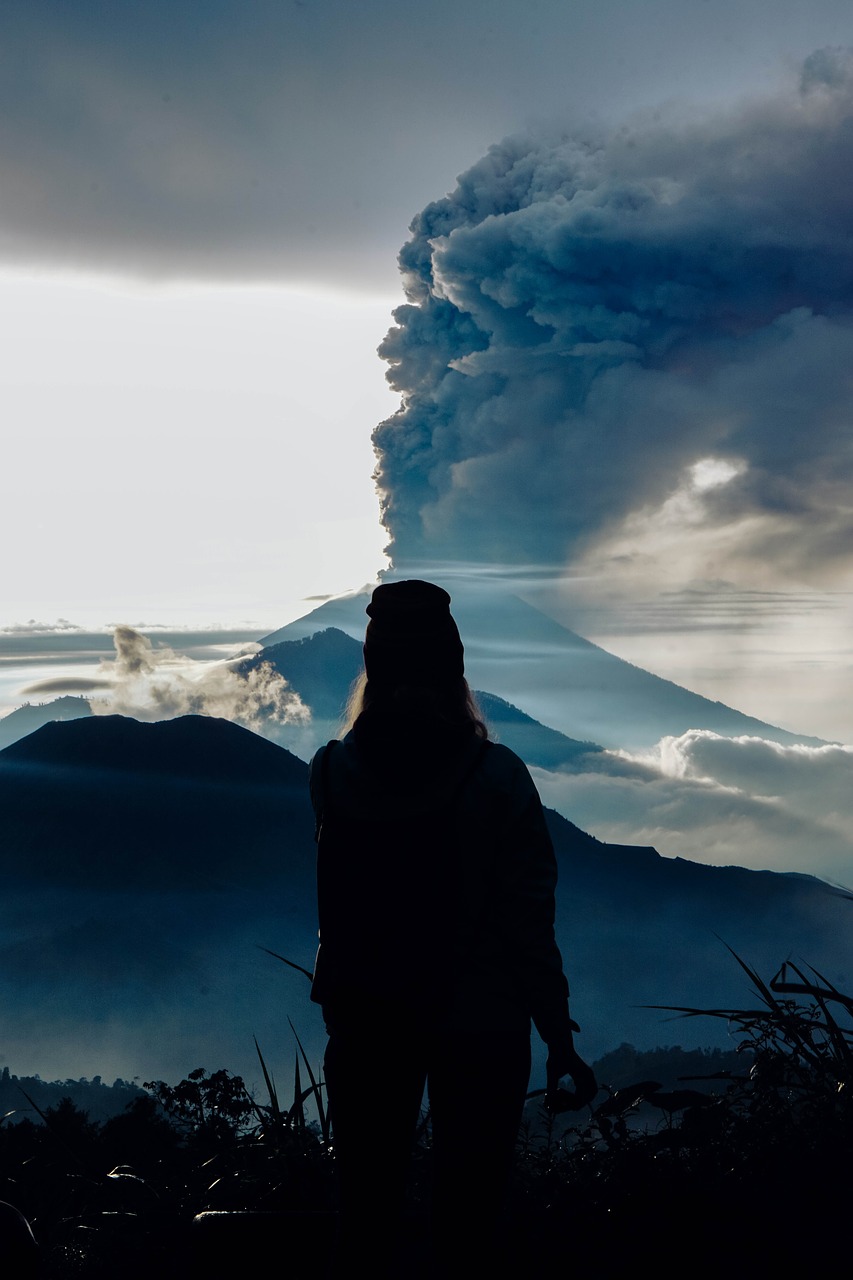 Image - girl mount agung smoke bali