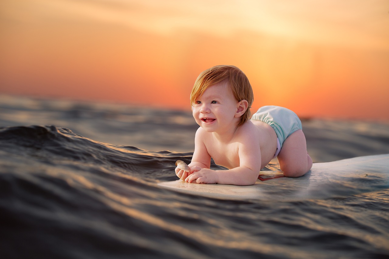 Image - baby surf sea beach waves board