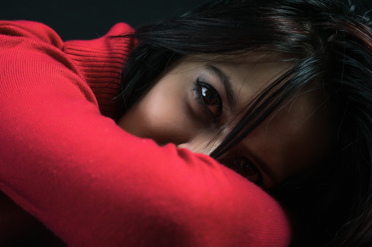 Image - eye girl in red portrait woman