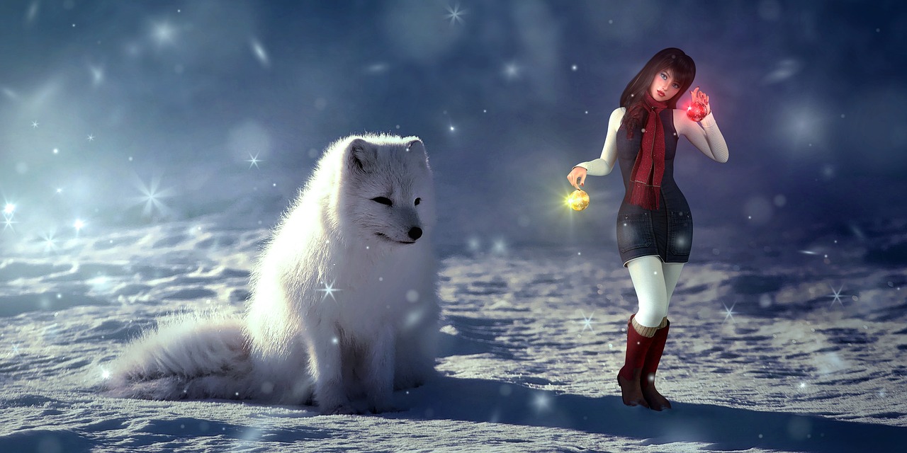 Image - fantasy winter snow dog girl sun