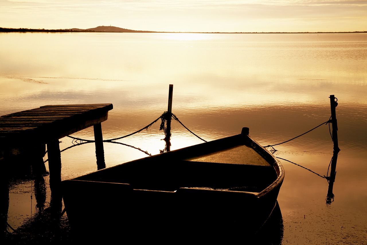 Image - boat water sun sunset pond