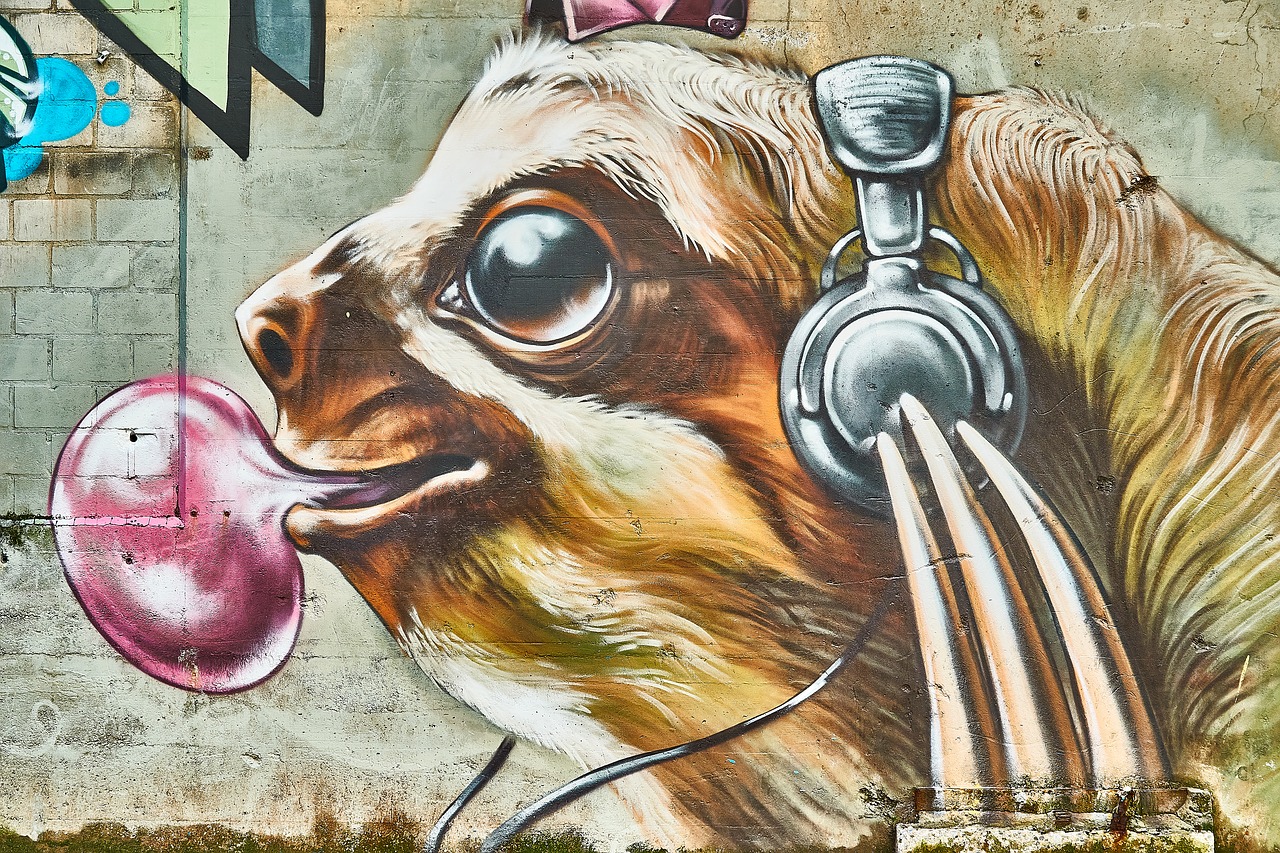Image - graffiti art sloth headphones