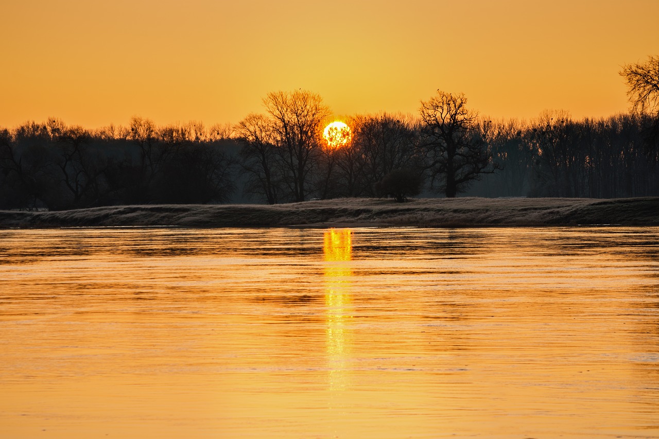 Image - sunrise river trees mood landscape