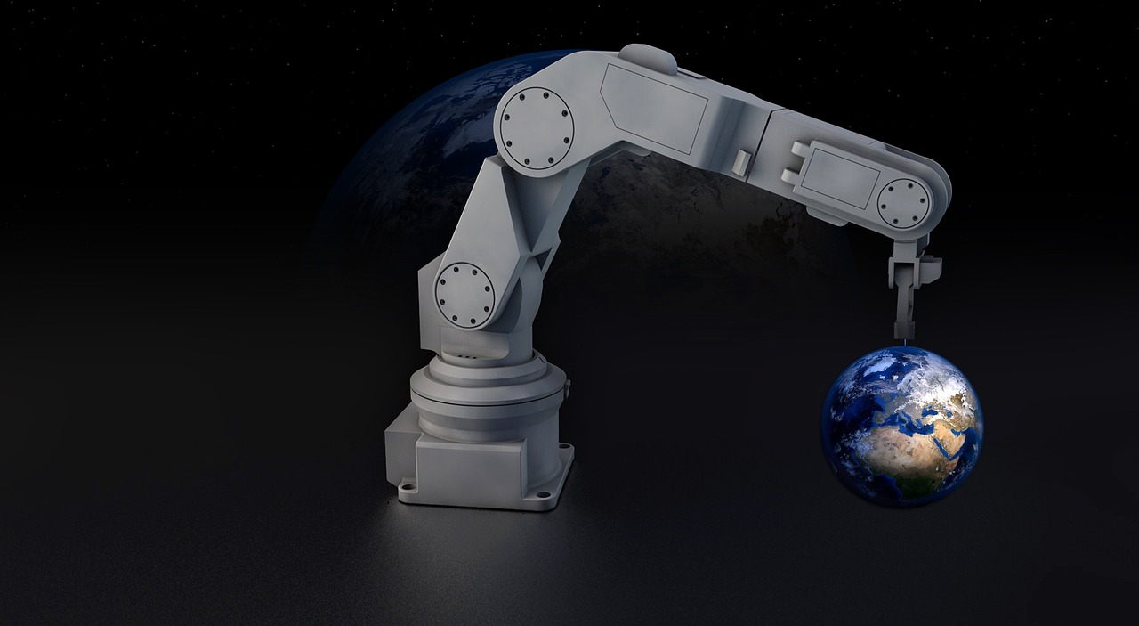 Image - robot robot arm earth globe