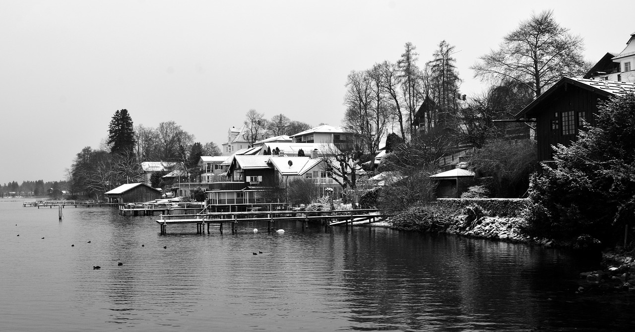 Image - lake winter wintry homes snow