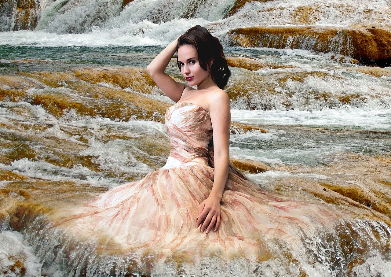 Image - woman model girl cascade waterfall