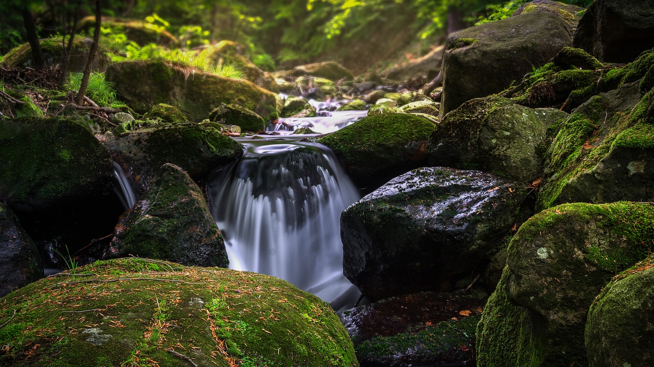 Image - waterfall waters river moss nature