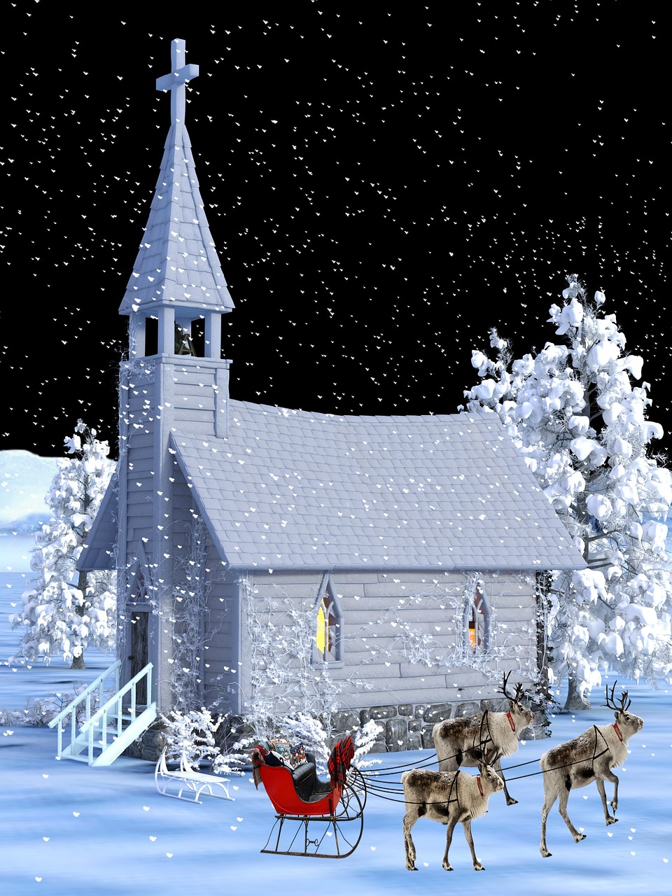 Image - church winter christmas sledge