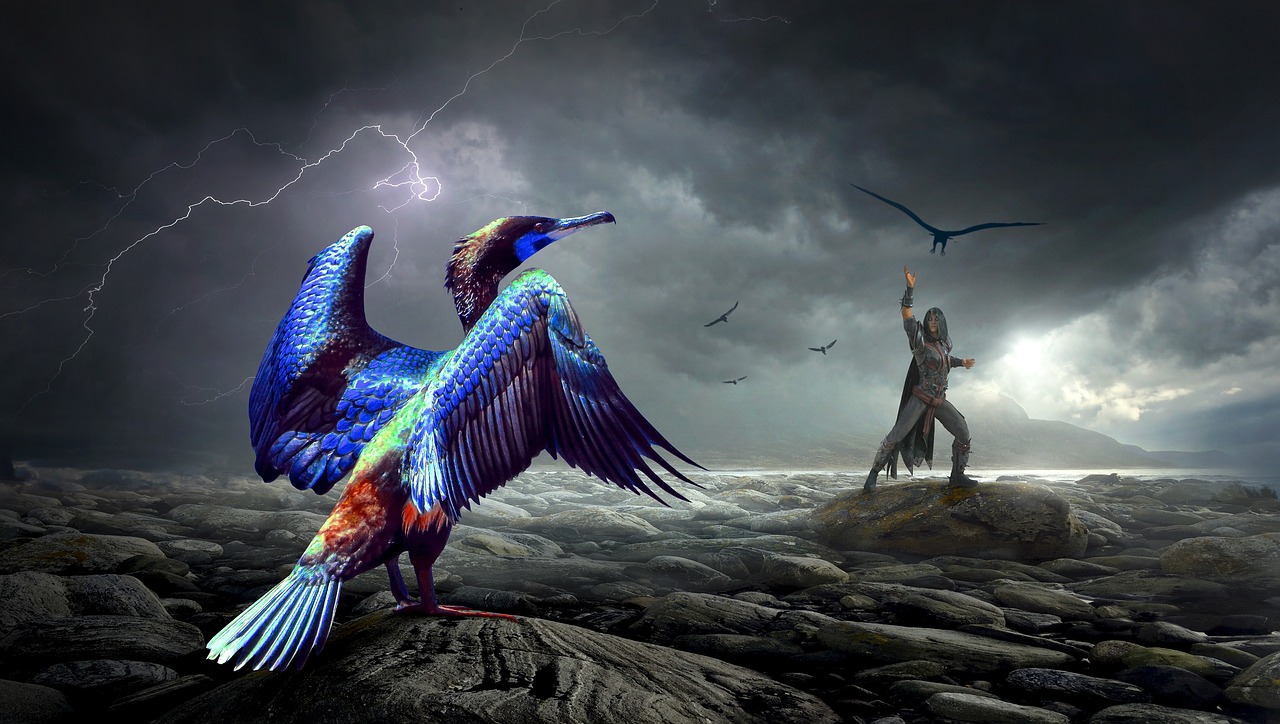 Image - fantasy bird human blue mystical