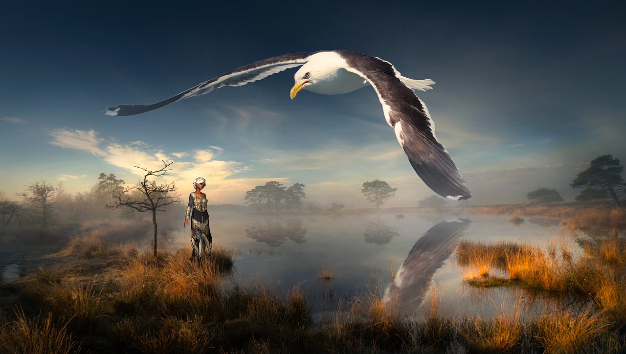 Image - fantasy landscape pond fog woman