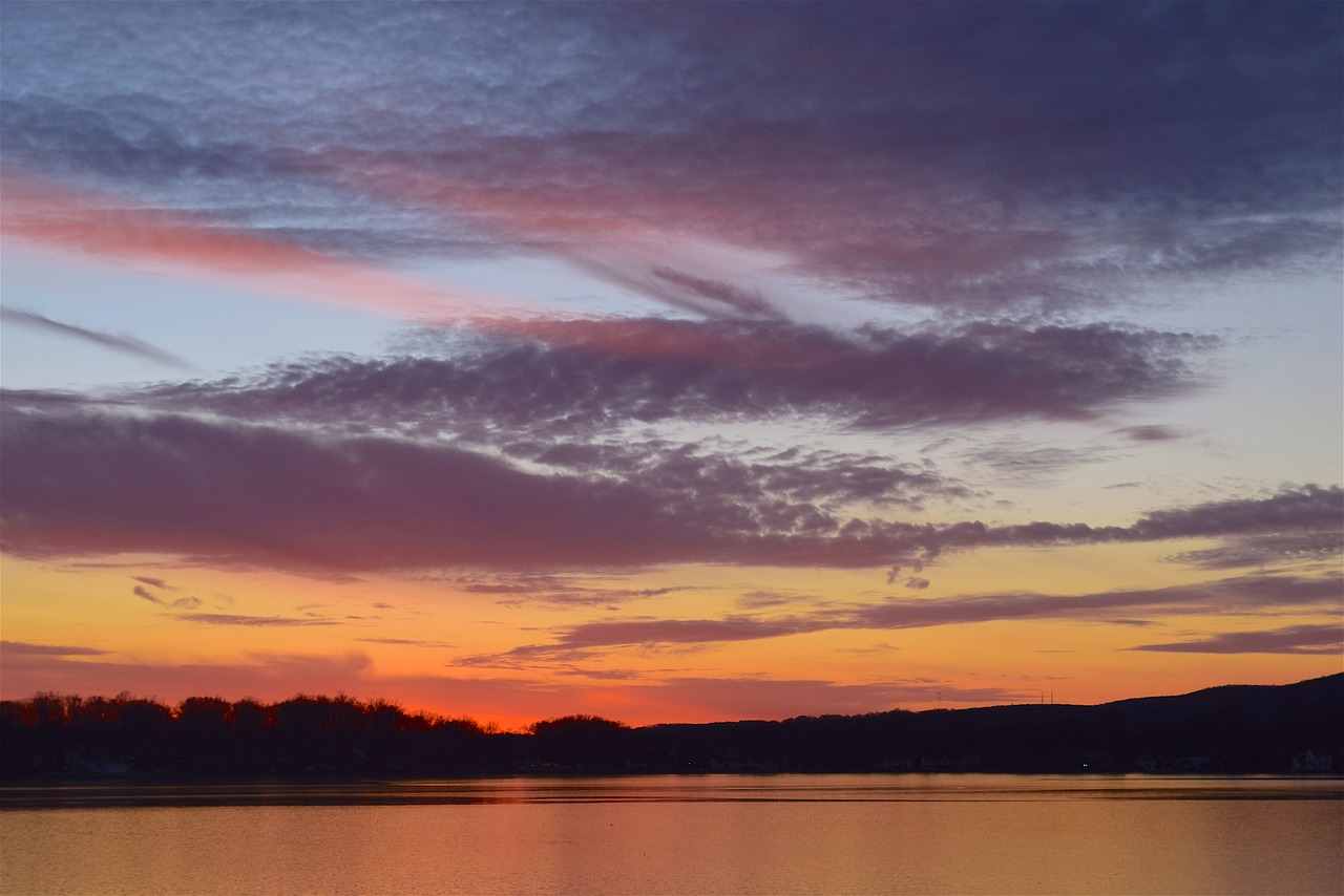 Image - lake sunset ice clouds trees