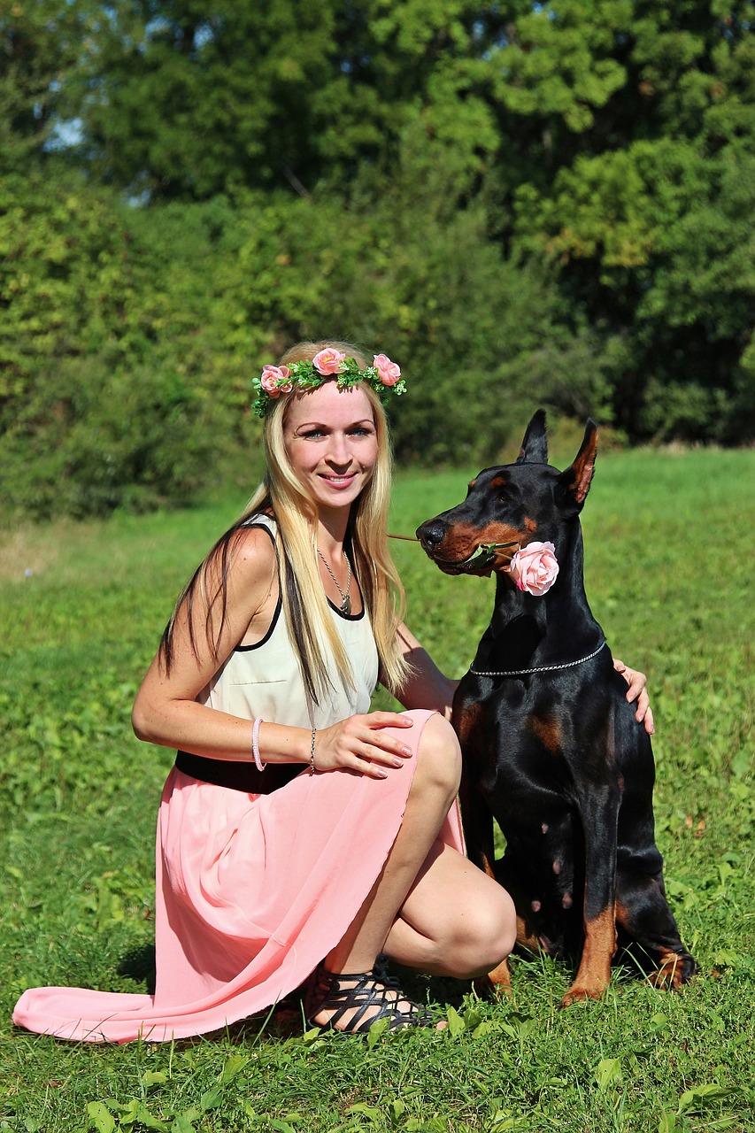 Image - doberman dog rose blonde girl