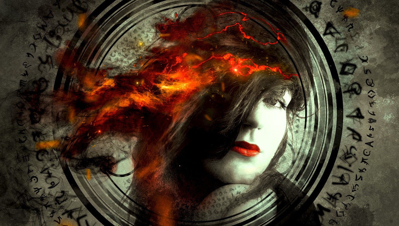 Image - fantasy portrait woman hair fire