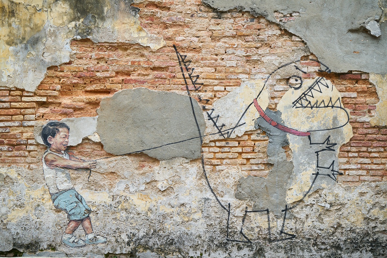 Image - stone brick old wall graffiti art